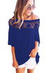 Sexy Royal Blue Crochet Neckline Top